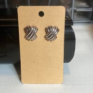 Silver criss cross pierced earrings